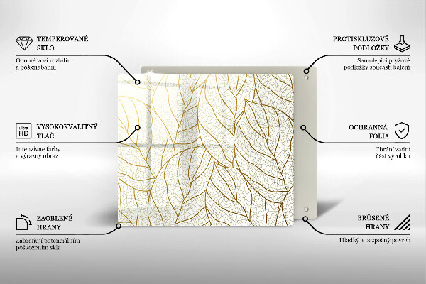 Skleněná krájecí deska Line-art listy vzor