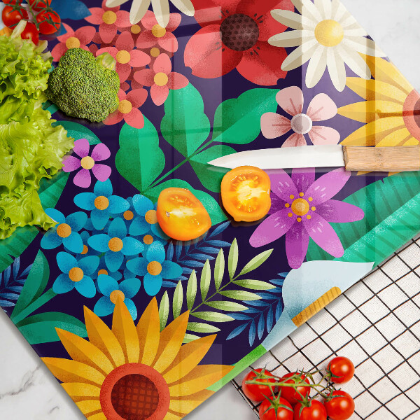 Skleněná krájecí deska Květiny louka ilustrace