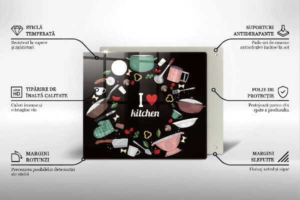 Skleněná krájecí deska Ilustrace miluji kuchyni