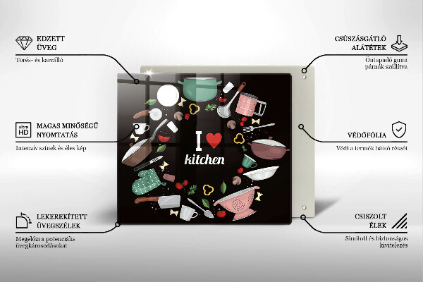 Skleněná krájecí deska Ilustrace miluji kuchyni