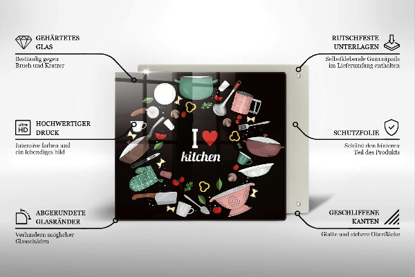 Skleněná krájecí deska Ilustrace miluji kuchyni