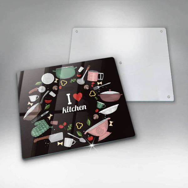 Skleněná krájecí deska Ilustrace miluji kuchyni