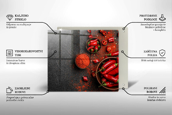 Krájecí prkénko skleněné Červené chilli papričky