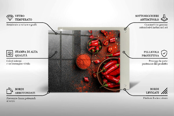 Krájecí prkénko skleněné Červené chilli papričky