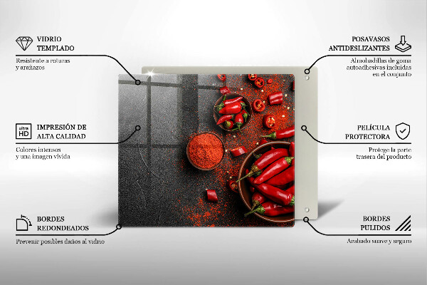 Krájecí prkénko skleněné Červené chilli papričky