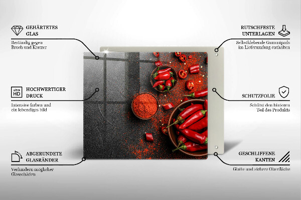 Krájecí prkénko skleněné Červené chilli papričky