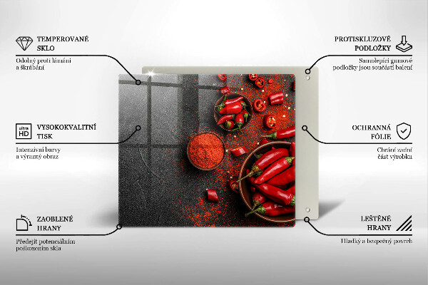 Krájecí prkénko skleněné Červené chilli papričky