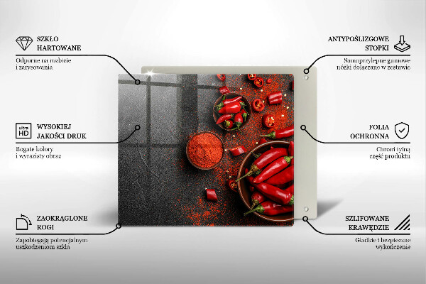 Krájecí prkénko skleněné Červené chilli papričky