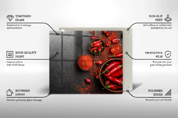 Krájecí prkénko skleněné Červené chilli papričky