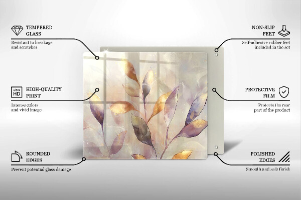 Krájecí prkénko skleněné Malované boho listy