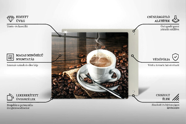 Krájecí prkénko skleněné Šálek a kávová zrna