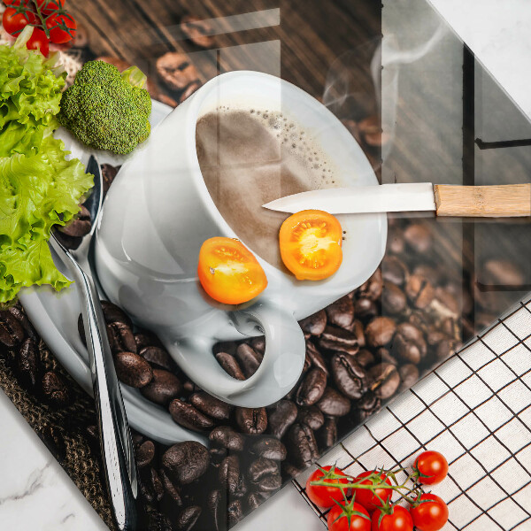 Krájecí prkénko skleněné Šálek a kávová zrna