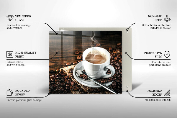 Krájecí prkénko skleněné Šálek a kávová zrna