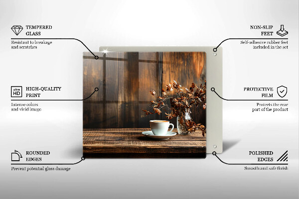 Skleněná deska do kuchyně Šálek kávy a dřevo