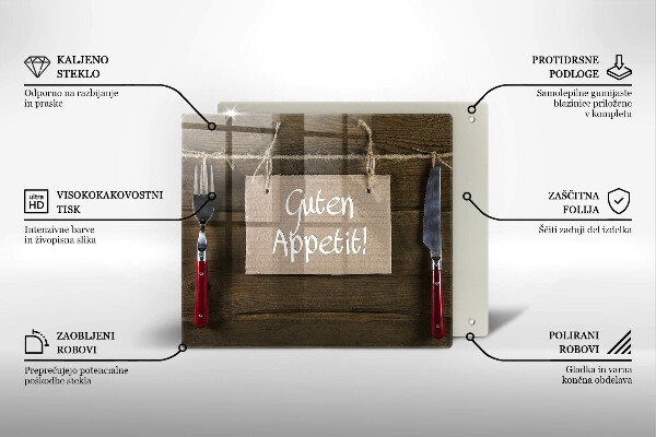 Skleněná krájecí deska Guten apetit nápis na deskách