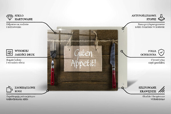 Skleněná krájecí deska Guten apetit nápis na deskách