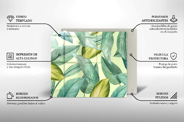 Skleněná deska do kuchyně Zelené tropické listy