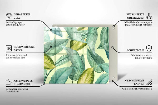 Skleněná deska do kuchyně Zelené tropické listy