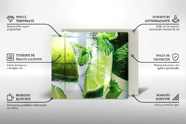 Skleněná deska do kuchyně Voda s vápnem a ledem