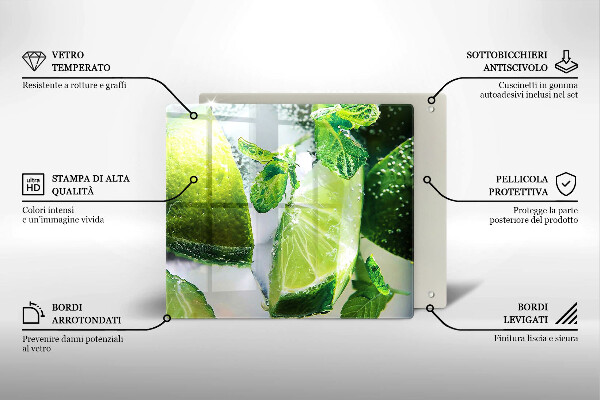 Skleněná deska do kuchyně Voda s vápnem a ledem