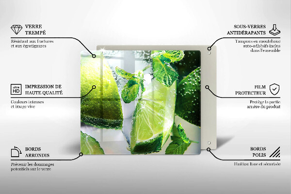 Skleněná deska do kuchyně Voda s vápnem a ledem