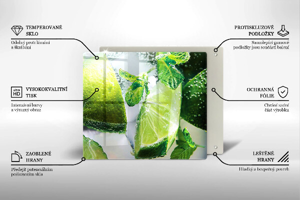 Skleněná deska do kuchyně Voda s vápnem a ledem