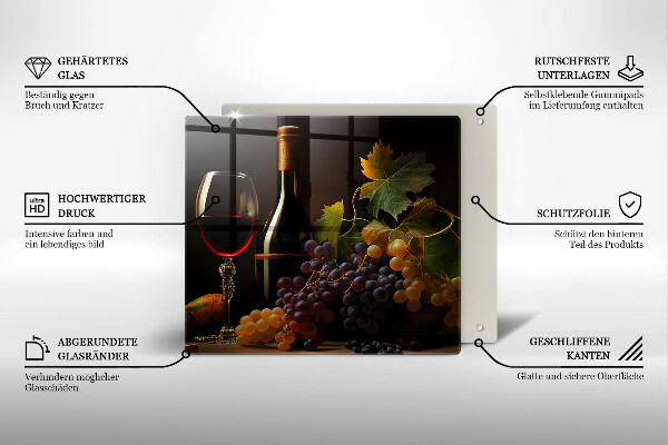 Skleněná deska do kuchyně Sklenka vína a hroznů