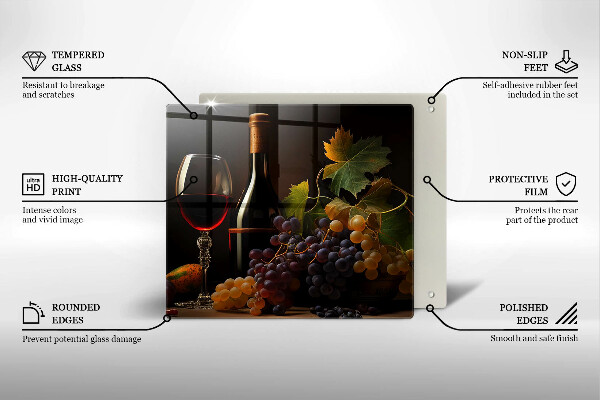 Skleněná deska do kuchyně Sklenka vína a hroznů