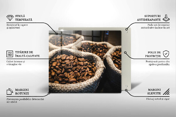 Skleněná deska do kuchyně Sáčky z kávových zrn