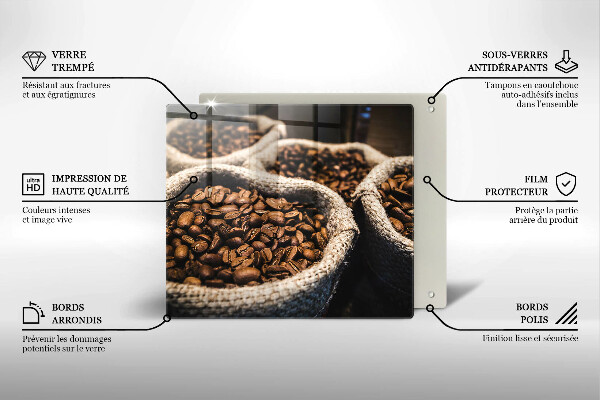 Skleněná deska do kuchyně Sáčky z kávových zrn