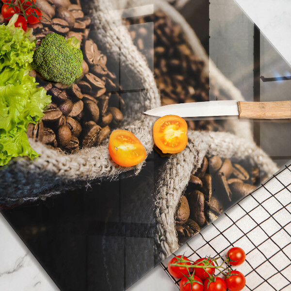 Skleněná deska do kuchyně Sáčky z kávových zrn