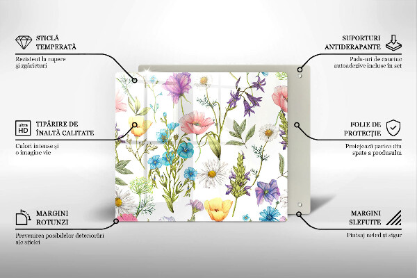 Skleněná krájecí deska Květiny ilustrace