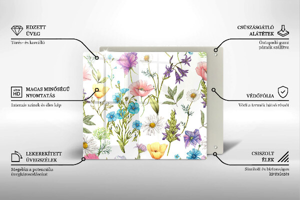 Skleněná krájecí deska Květiny ilustrace