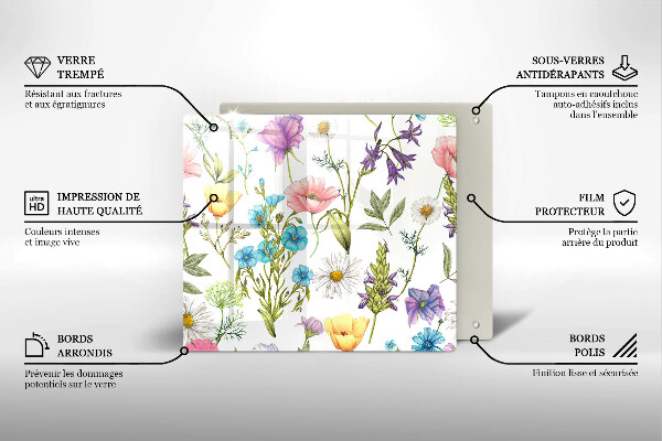 Skleněná krájecí deska Květiny ilustrace