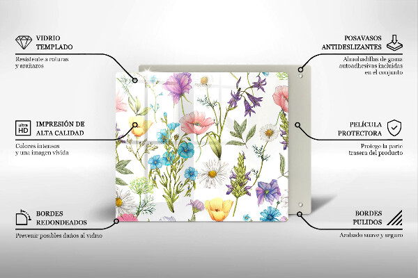 Skleněná krájecí deska Květiny ilustrace