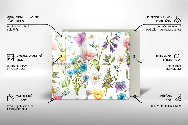 Skleněná krájecí deska Květiny ilustrace