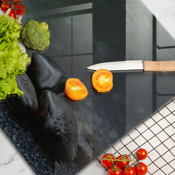 Skleněná krájecí deska Bílý květ zen kameny