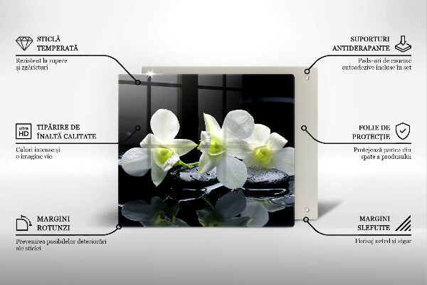 Skleněná krájecí deska Bílé květy v zenové vodě