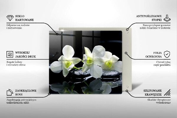 Skleněná krájecí deska Bílé květy v zenové vodě