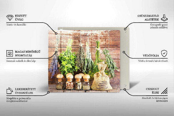 Skleněná krájecí deska Byliny koření a dřevo