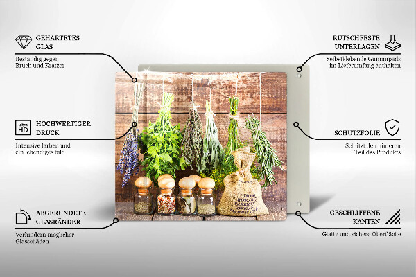 Skleněná krájecí deska Byliny koření a dřevo