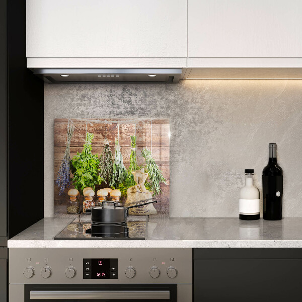 Skleněná krájecí deska Byliny koření a dřevo