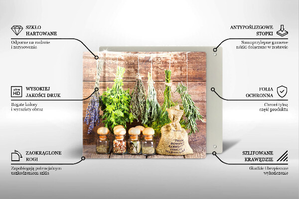 Skleněná krájecí deska Byliny koření a dřevo