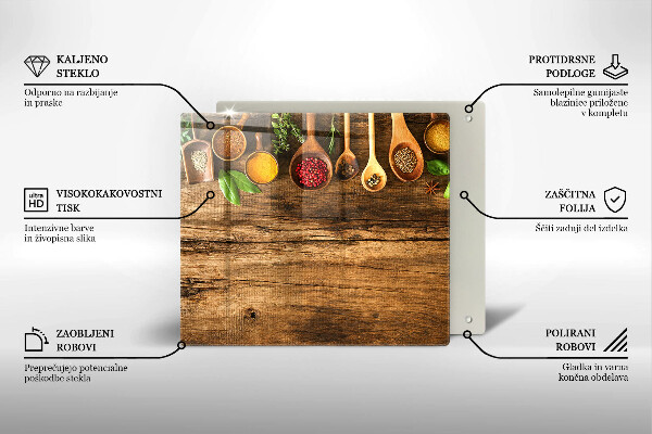 Skleněná krájecí deska Dřevěné lžíce koření