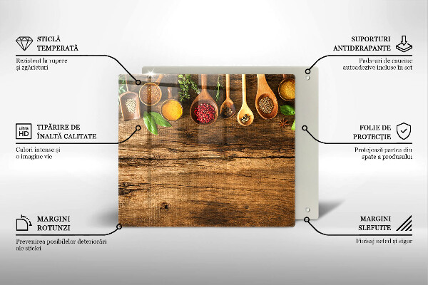 Skleněná krájecí deska Dřevěné lžíce koření