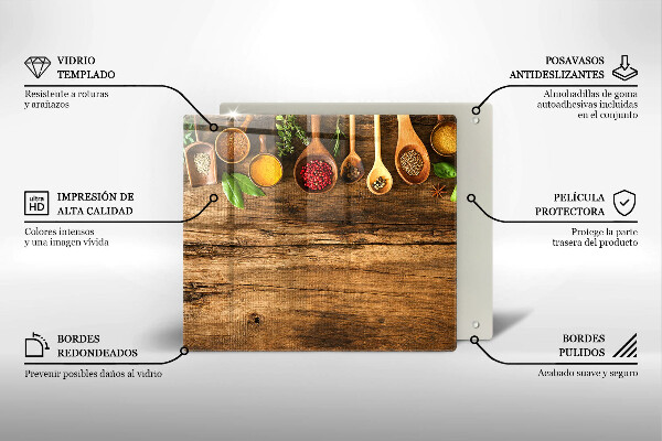 Skleněná krájecí deska Dřevěné lžíce koření