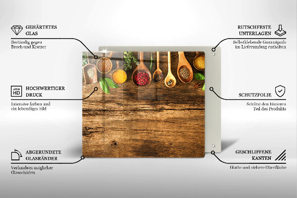 Skleněná krájecí deska Dřevěné lžíce koření