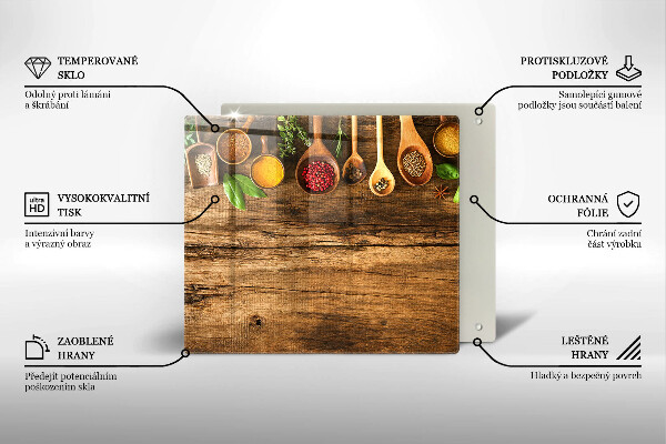 Skleněná krájecí deska Dřevěné lžíce koření