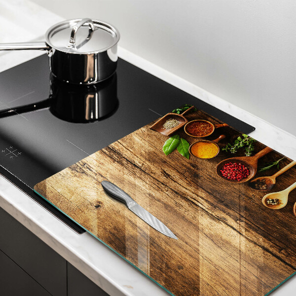 Skleněná krájecí deska Dřevěné lžíce koření