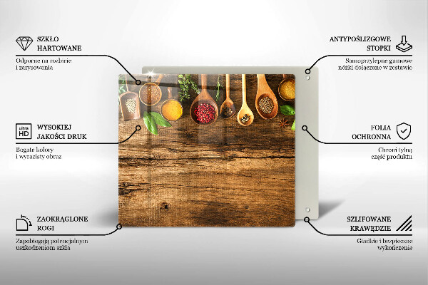 Skleněná krájecí deska Dřevěné lžíce koření